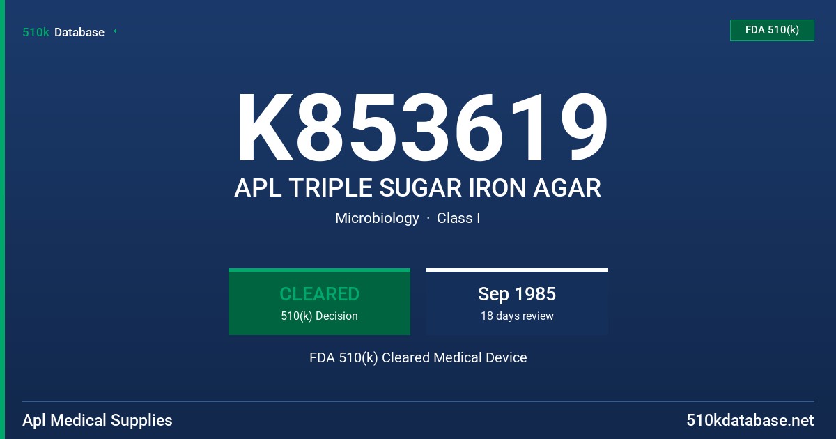 K853619 APL TRIPLE SUGAR IRON AGAR FDA 510(k) Cleared Medical Device