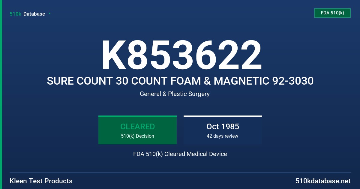 K853622 SURE COUNT 30 COUNT FOAM & MAGNETIC 92-3030 FDA 510(k) Cleared Medical Device