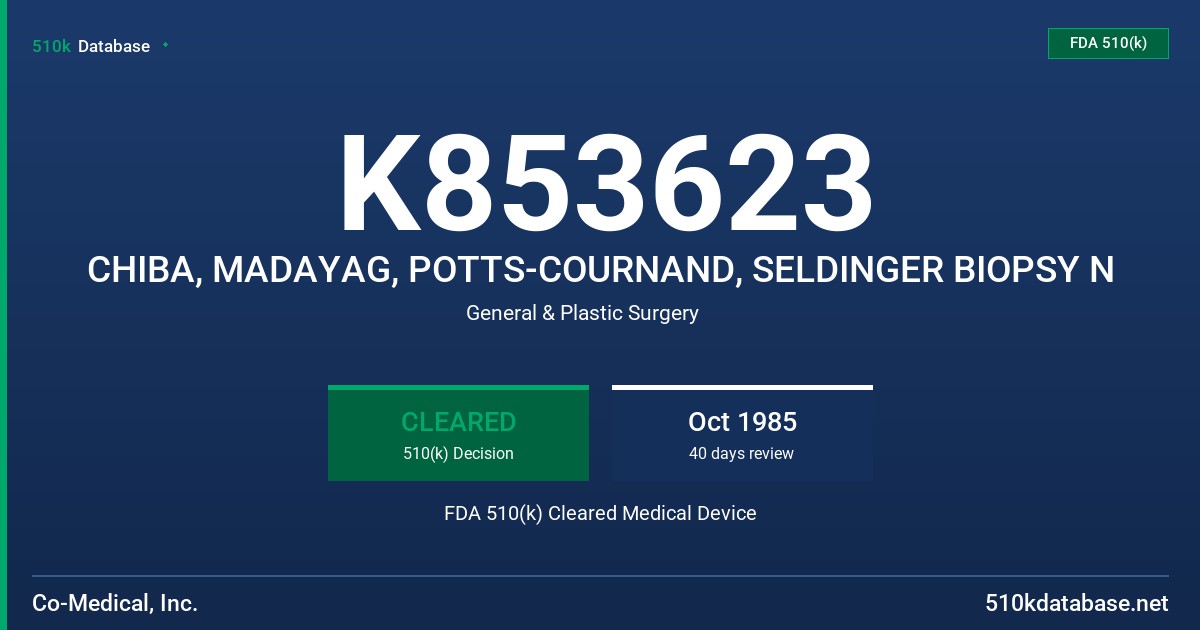 K853623 CHIBA, MADAYAG, POTTS-COURNAND, SELDINGER BIOPSY N FDA 510(k) Cleared Medical Device