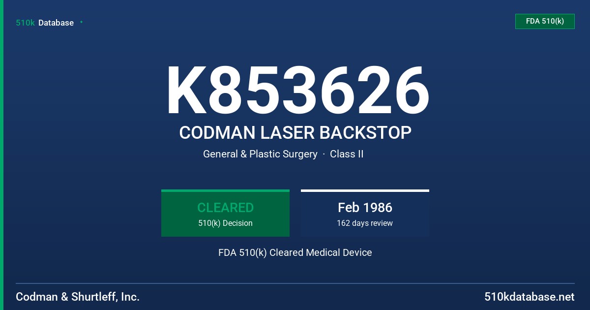 K853626 CODMAN LASER BACKSTOP FDA 510(k) Cleared Medical Device