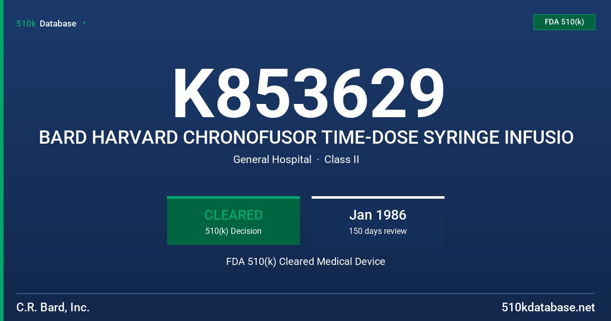 K853629 BARD HARVARD CHRONOFUSOR TIME-DOSE SYRINGE INFUSIO FDA 510(k) Cleared Medical Device