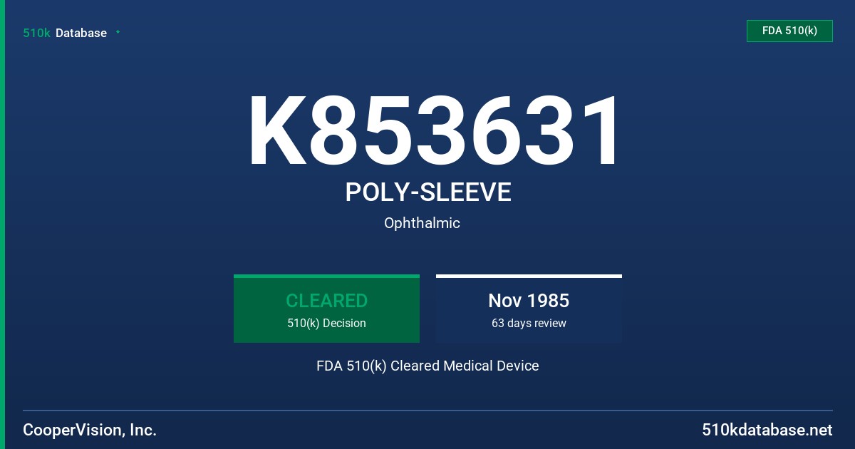 K853631 POLY-SLEEVE FDA 510(k) Cleared Medical Device