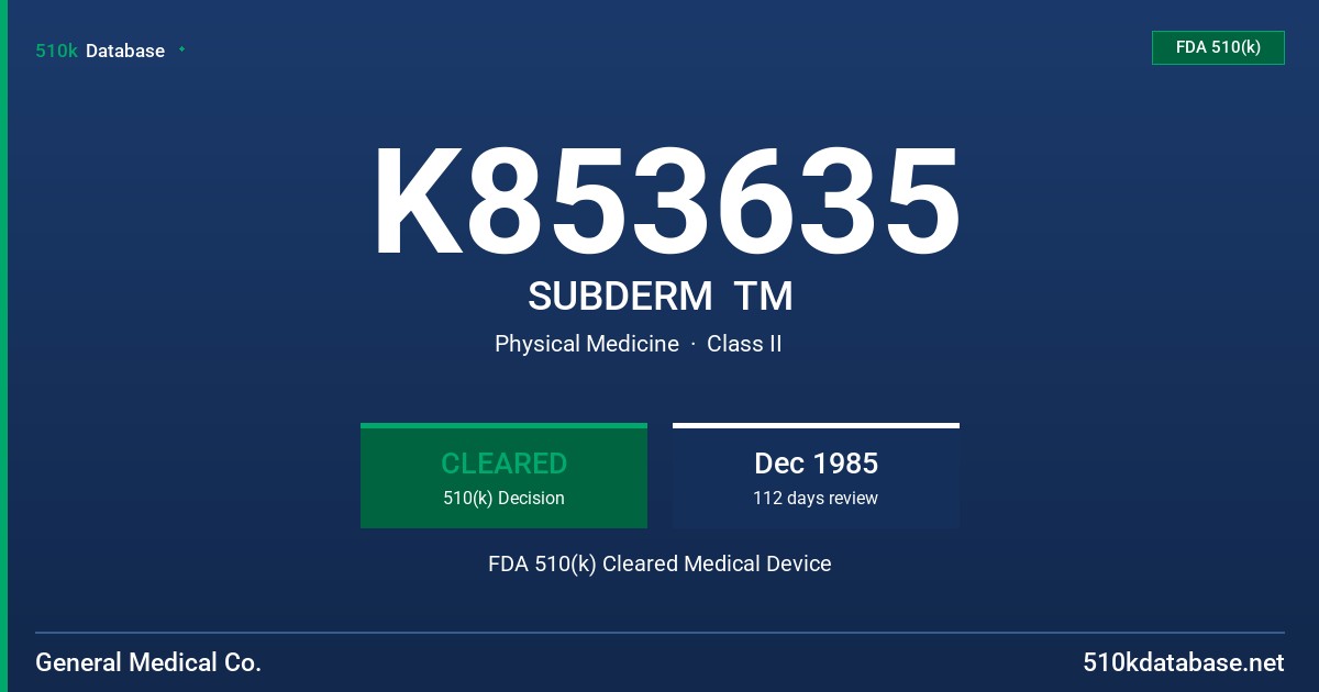 K853635 SUBDERM  TM FDA 510(k) Cleared Medical Device
