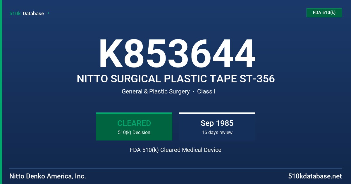 K853644 NITTO SURGICAL PLASTIC TAPE ST-356 FDA 510(k) Cleared Medical Device