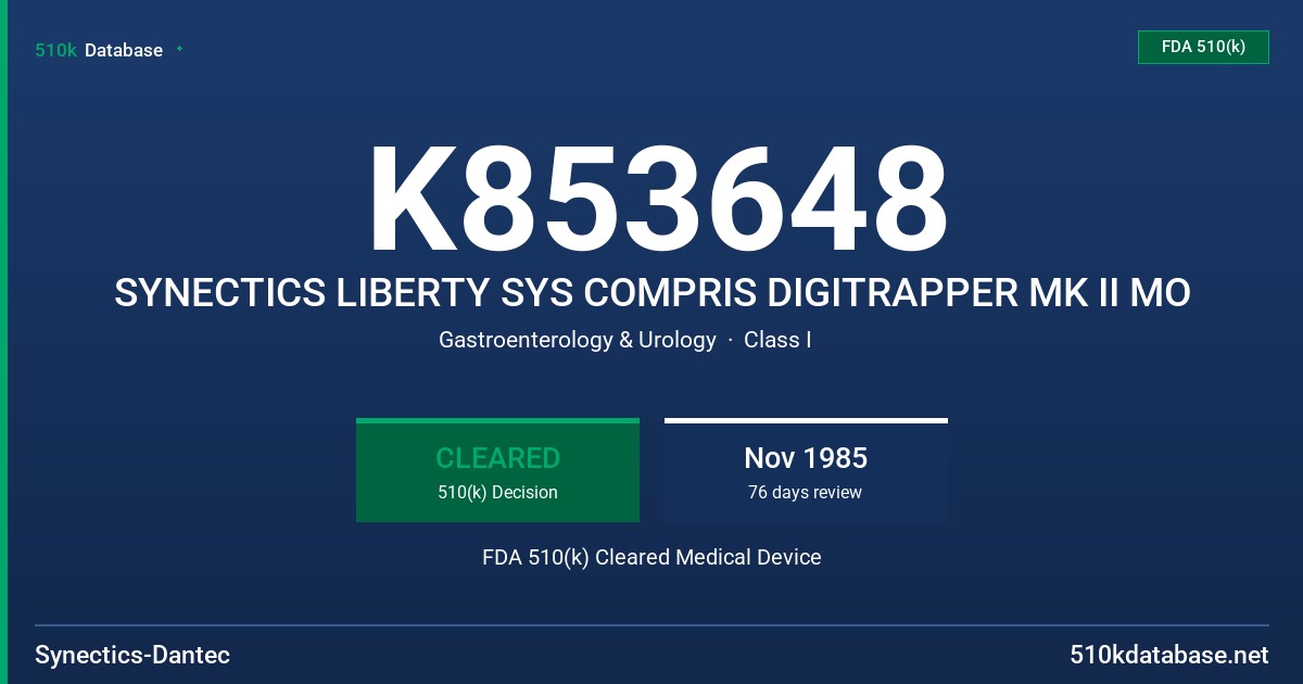 K853648 SYNECTICS LIBERTY SYS COMPRIS DIGITRAPPER MK II MO FDA 510(k) Cleared Medical Device