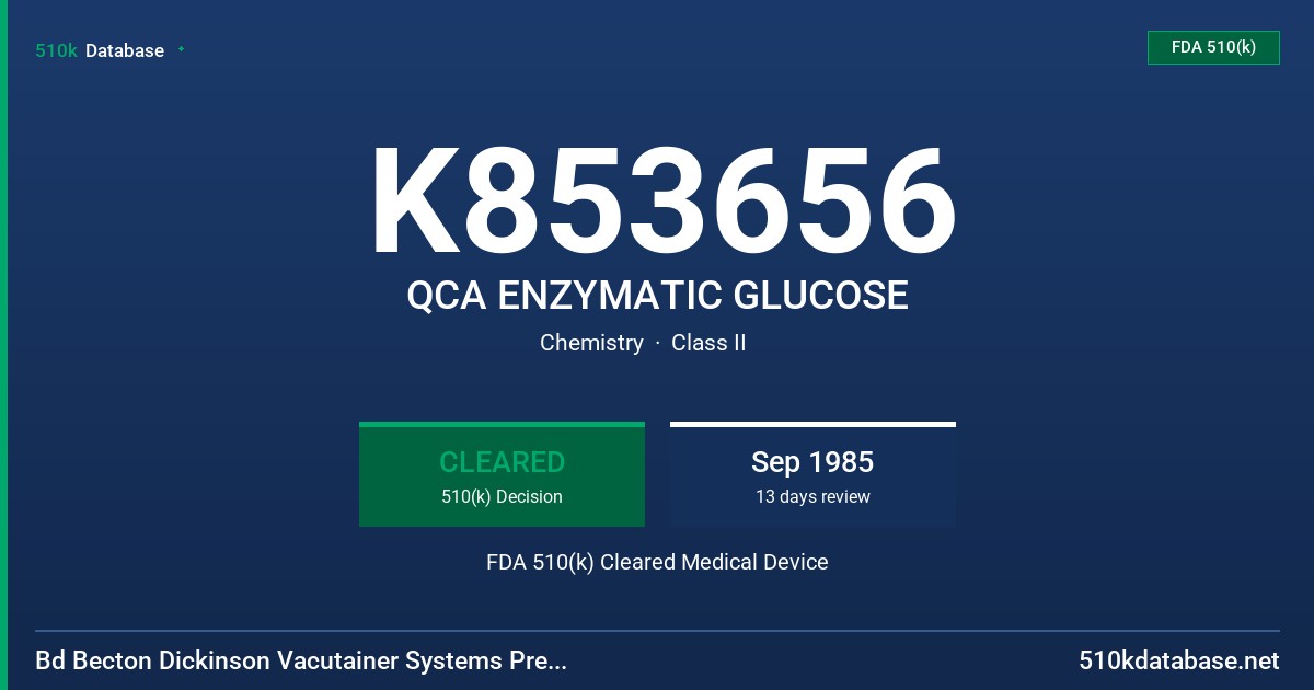 K853656 QCA ENZYMATIC GLUCOSE FDA 510(k) Cleared Medical Device