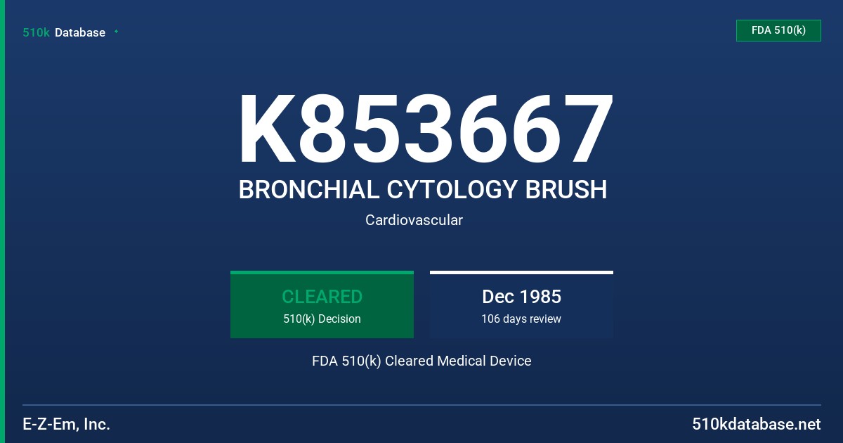 K853667 BRONCHIAL CYTOLOGY BRUSH FDA 510(k) Cleared Medical Device