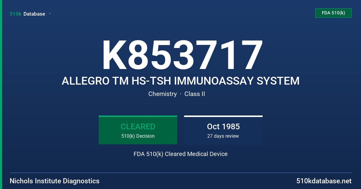 K853717 ALLEGRO TM HS-TSH IMMUNOASSAY SYSTEM FDA 510(k) Cleared Medical Device