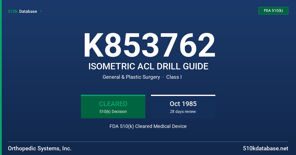 K853762 ISOMETRIC ACL DRILL GUIDE FDA 510(k) Cleared Medical Device