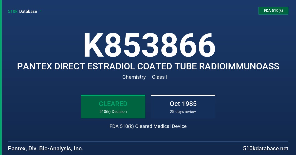 K853866 PANTEX DIRECT ESTRADIOL COATED TUBE RADIOIMMUNOASS FDA 510(k) Cleared Medical Device