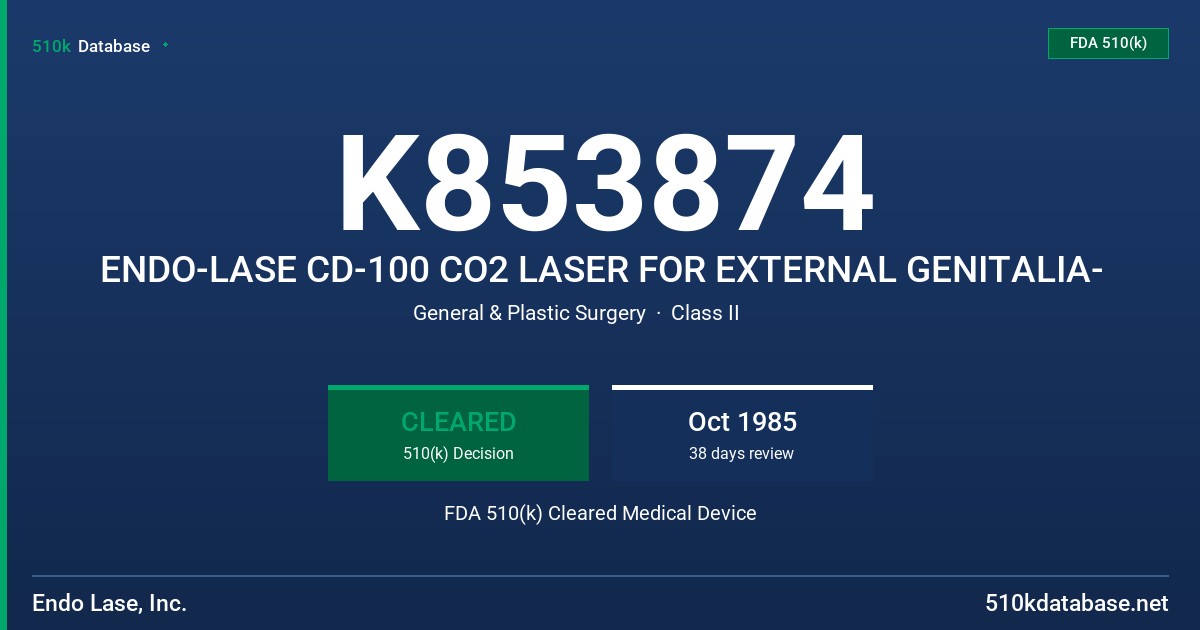 K853874 ENDO-LASE CD-100 CO2 LASER FOR EXTERNAL GENITALIA- FDA 510(k) Cleared Medical Device
