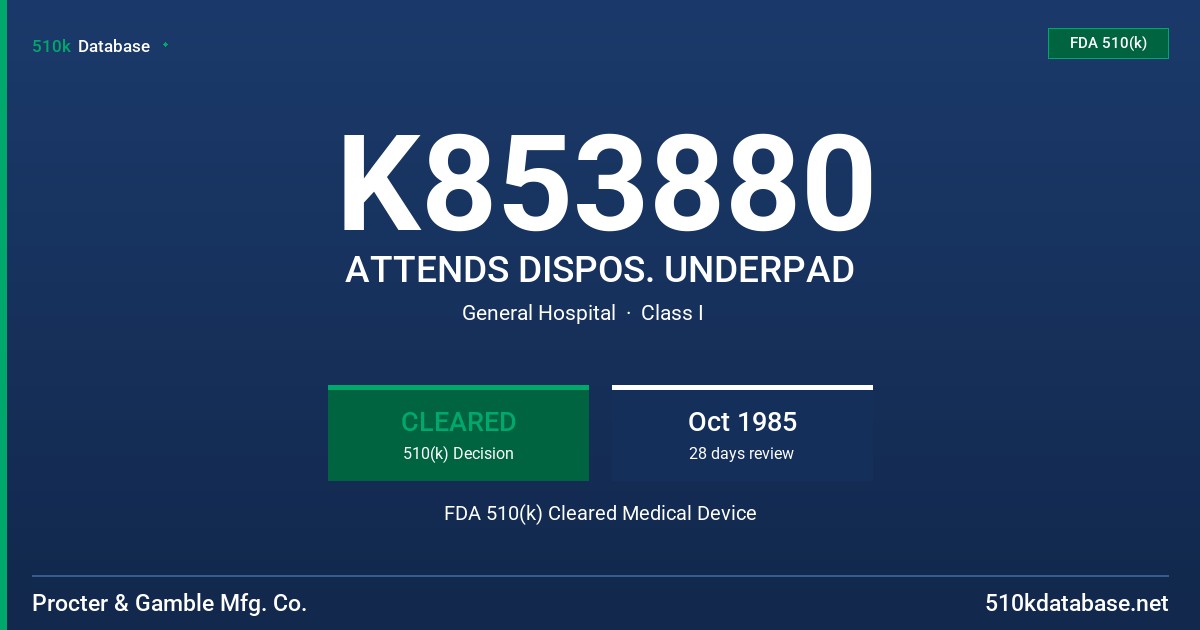 K853880 ATTENDS DISPOS. UNDERPAD FDA 510(k) Cleared Medical Device