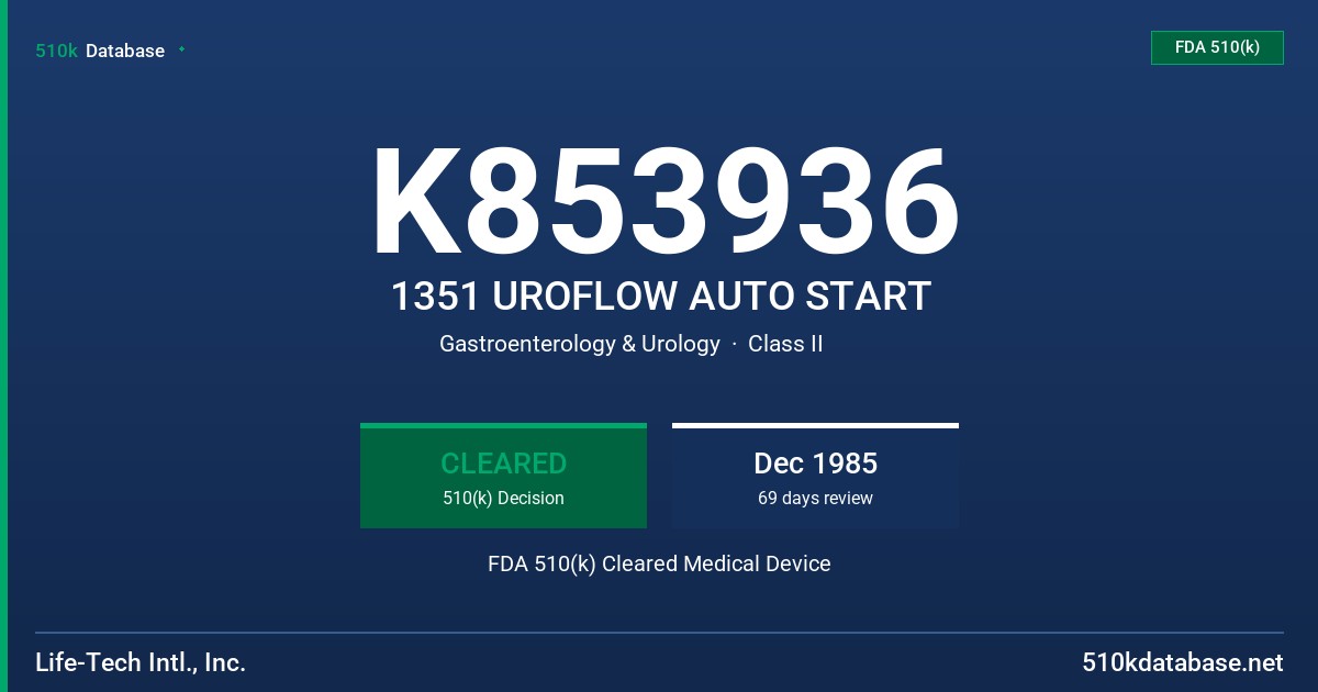 K853936 1351 UROFLOW AUTO START FDA 510(k) Cleared Medical Device