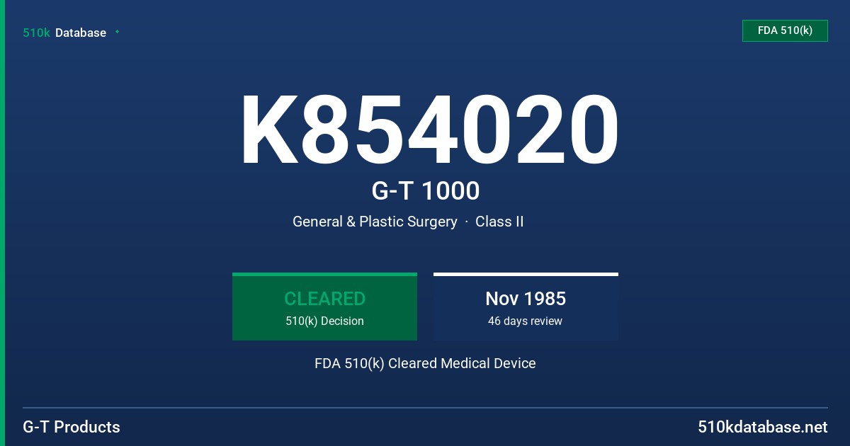 K854020 G-T 1000 FDA 510(k) Cleared Medical Device