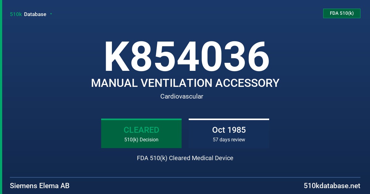K854036 MANUAL VENTILATION ACCESSORY FDA 510(k) Cleared Medical Device