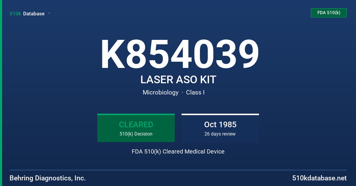 K854039 LASER ASO KIT FDA 510(k) Cleared Medical Device
