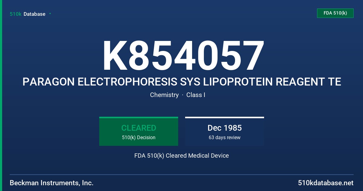 K854057 PARAGON ELECTROPHORESIS SYS LIPOPROTEIN REAGENT TE FDA 510(k) Cleared Medical Device