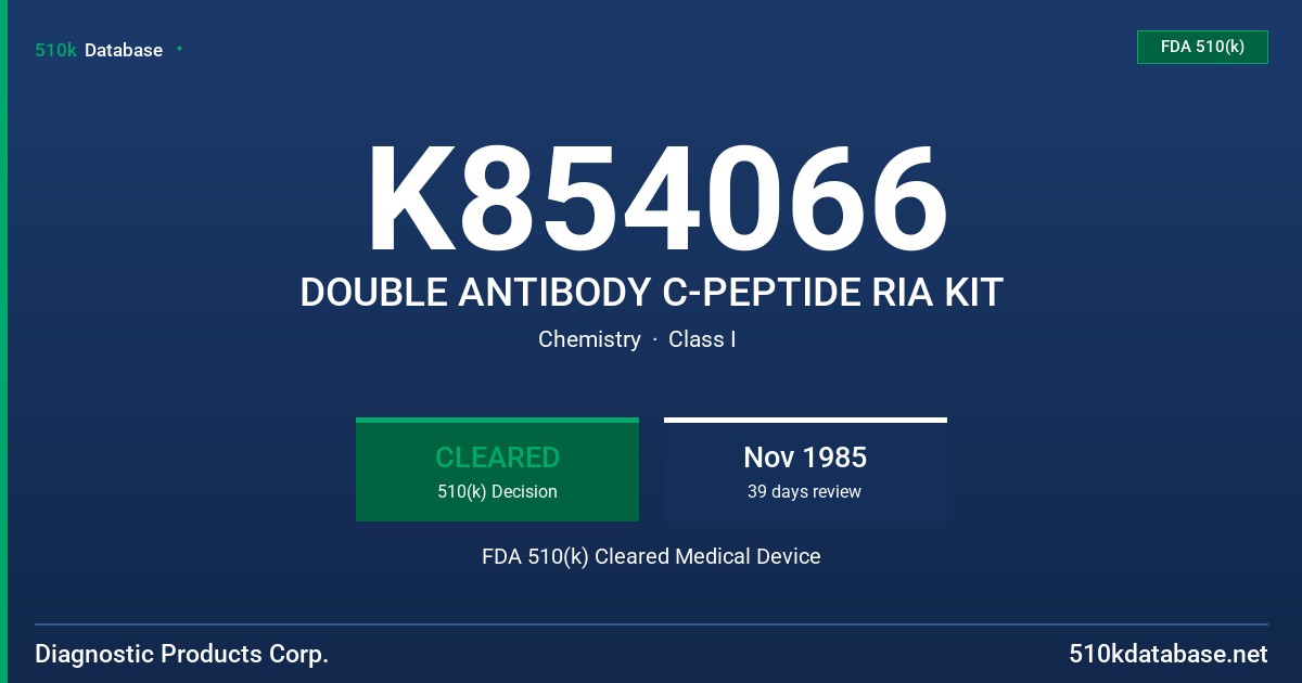 K854066 DOUBLE ANTIBODY C-PEPTIDE RIA KIT FDA 510(k) Cleared Medical Device
