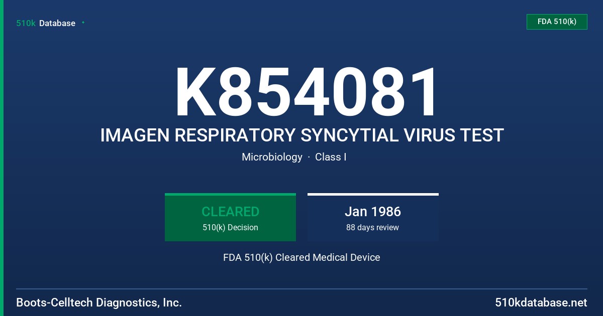 K854081 IMAGEN RESPIRATORY SYNCYTIAL VIRUS TEST FDA 510(k) Cleared Medical Device