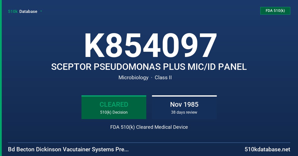 K854097 SCEPTOR PSEUDOMONAS PLUS MIC/ID PANEL FDA 510(k) Cleared Medical Device