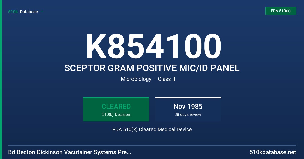 K854100 SCEPTOR GRAM POSITIVE MIC/ID PANEL FDA 510(k) Cleared Medical Device