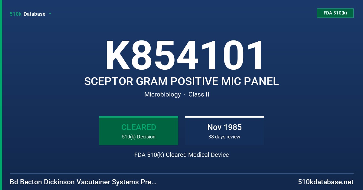 K854101 SCEPTOR GRAM POSITIVE MIC PANEL FDA 510(k) Cleared Medical Device