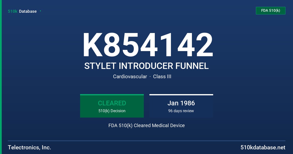 K854142 STYLET INTRODUCER FUNNEL FDA 510(k) Cleared Medical Device