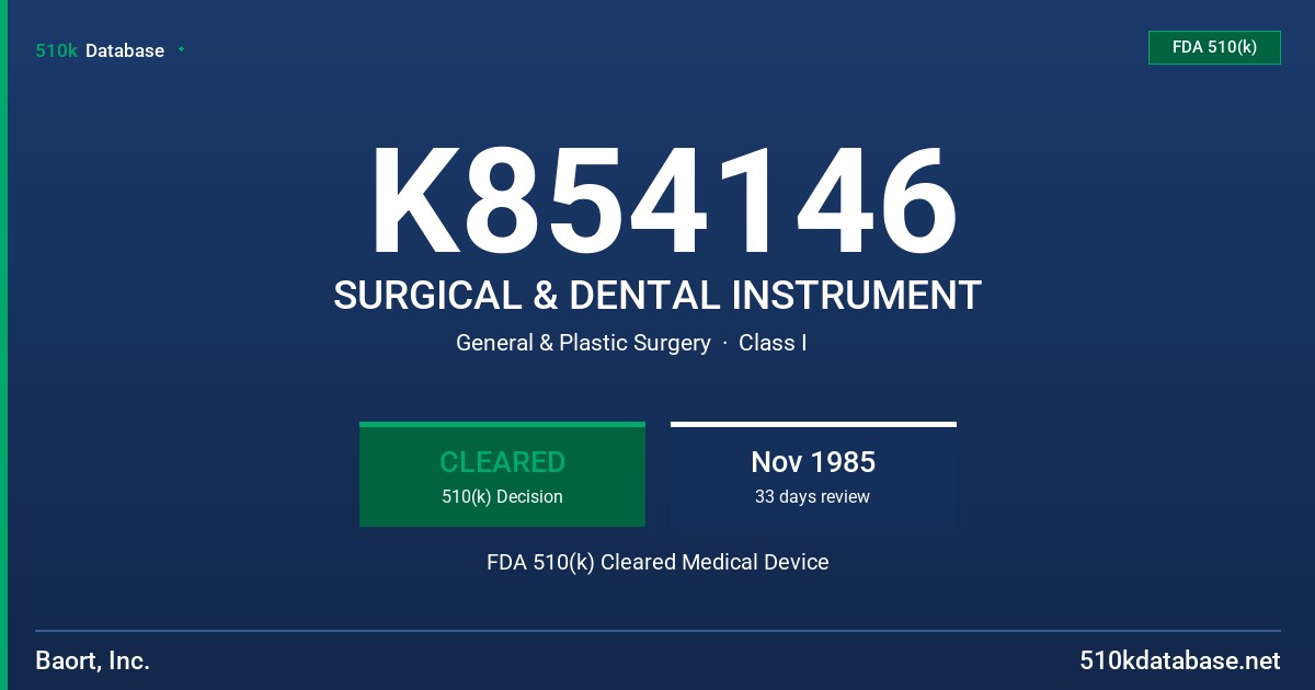 K854146 SURGICAL & DENTAL INSTRUMENT FDA 510(k) Cleared Medical Device