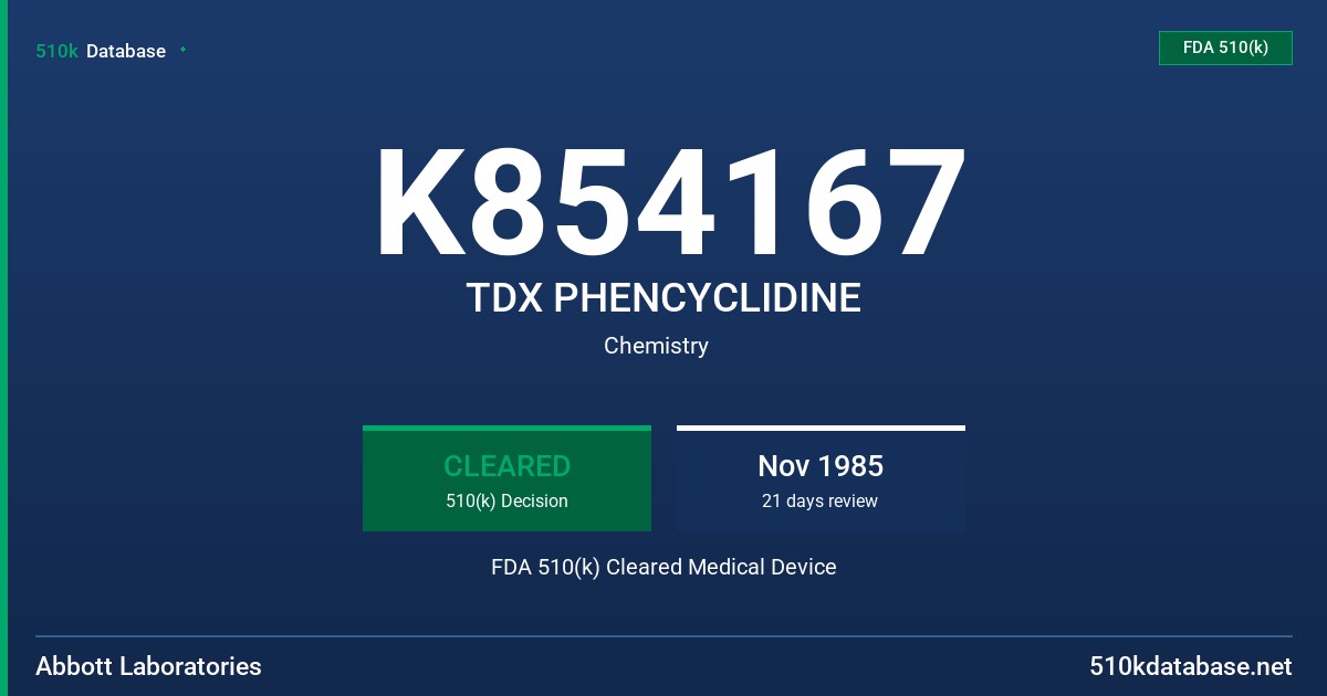 K854167 TDX PHENCYCLIDINE FDA 510(k) Cleared Medical Device