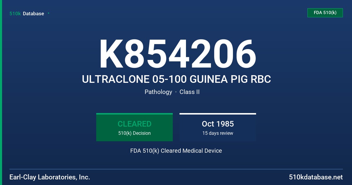 K854206 ULTRACLONE 05-100 GUINEA PIG RBC FDA 510(k) Cleared Medical Device