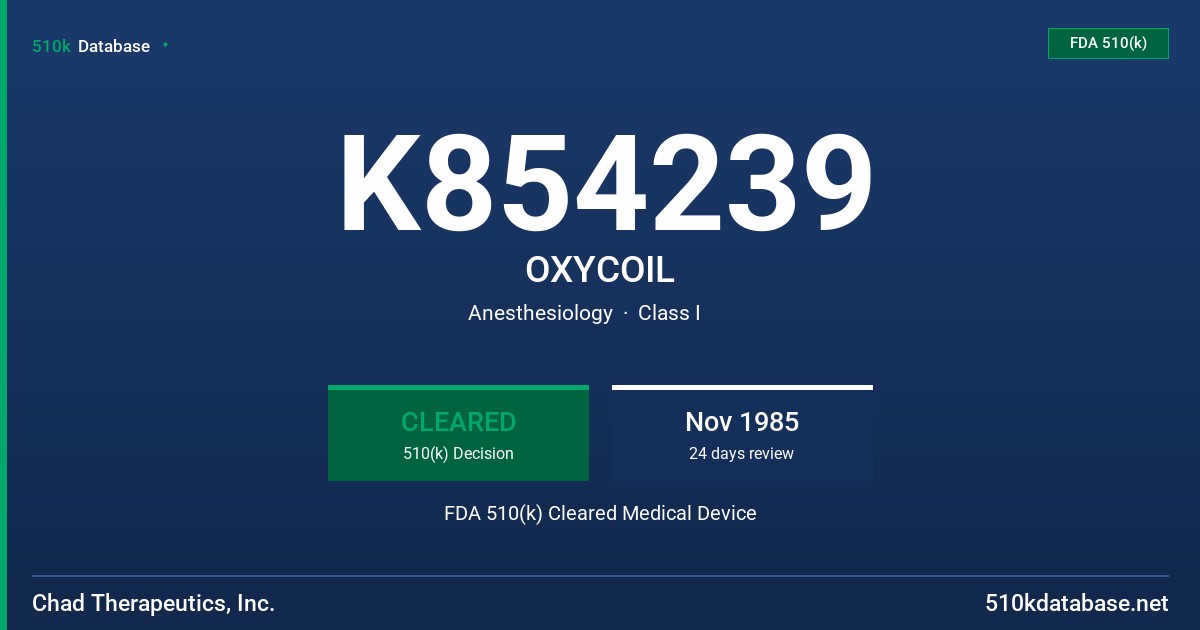 K854239 OXYCOIL FDA 510(k) Cleared Medical Device
