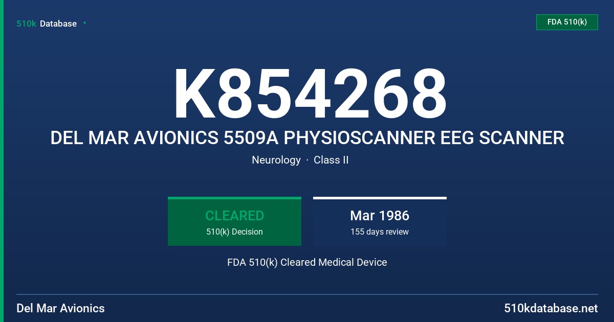 K854268 DEL MAR AVIONICS 5509A PHYSIOSCANNER EEG SCANNER FDA 510(k) Cleared Medical Device