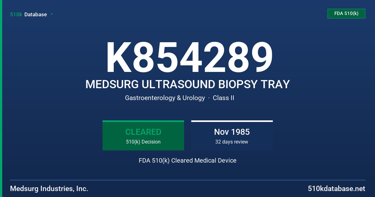 K854289 MEDSURG ULTRASOUND BIOPSY TRAY FDA 510(k) Cleared Medical Device