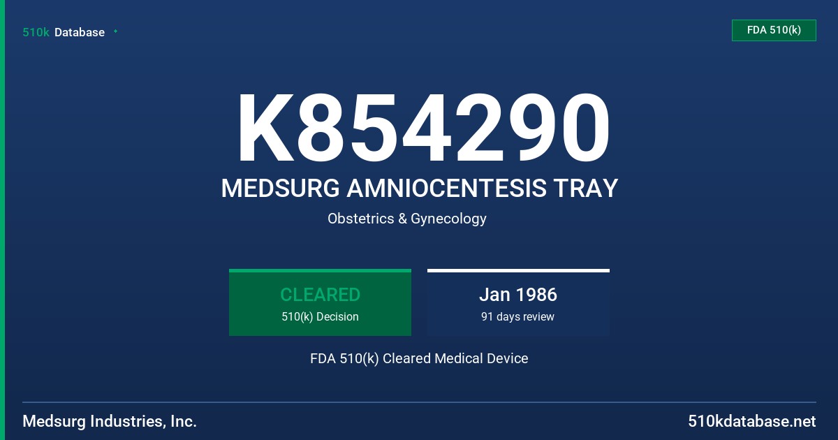 K854290 MEDSURG AMNIOCENTESIS TRAY FDA 510(k) Cleared Medical Device