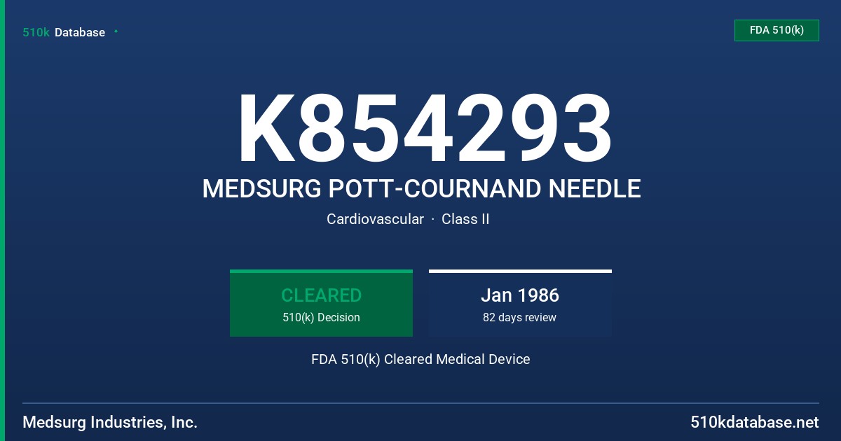 K854293 MEDSURG POTT-COURNAND NEEDLE FDA 510(k) Cleared Medical Device