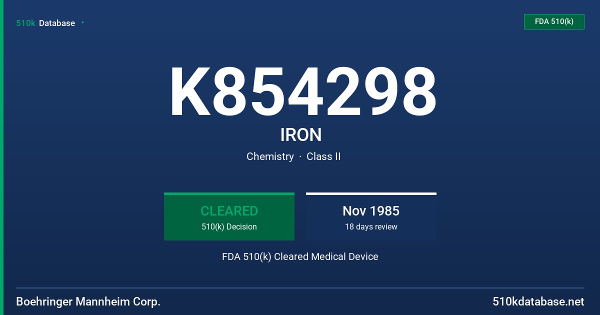 K854298 IRON FDA 510(k) Cleared Medical Device