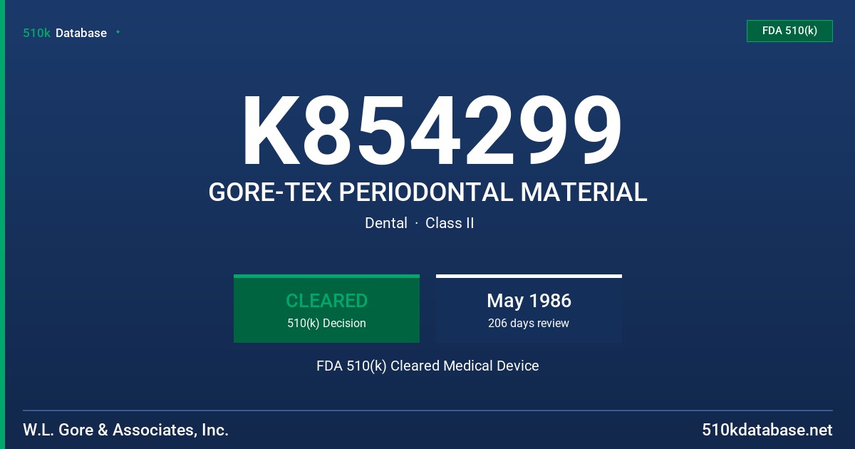 K854299 GORE-TEX PERIODONTAL MATERIAL FDA 510(k) Cleared Medical Device