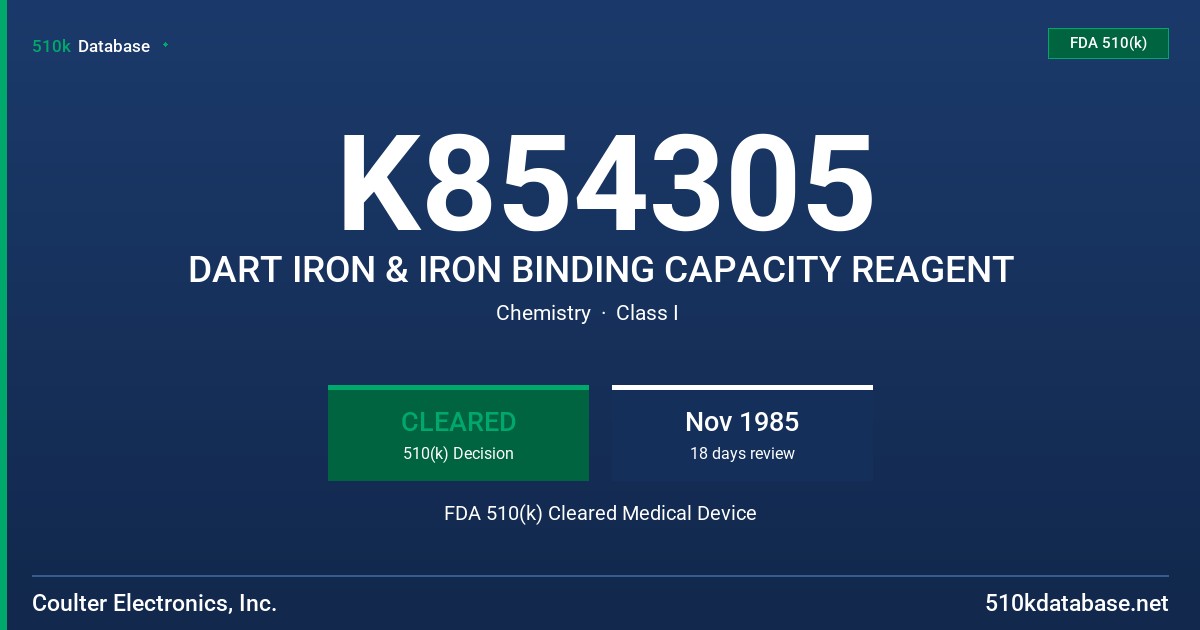 K854305 DART IRON & IRON BINDING CAPACITY REAGENT FDA 510(k) Cleared Medical Device