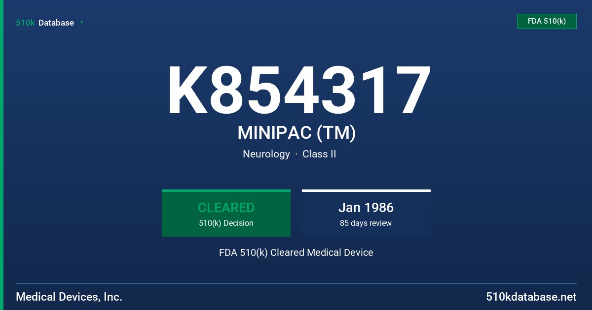 K854317 MINIPAC (TM) FDA 510(k) Cleared Medical Device