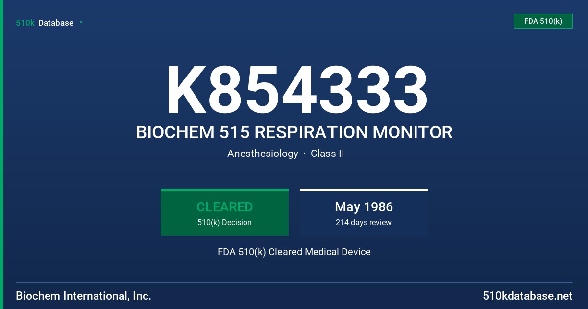 K854333 BIOCHEM 515 RESPIRATION MONITOR FDA 510(k) Cleared Medical Device