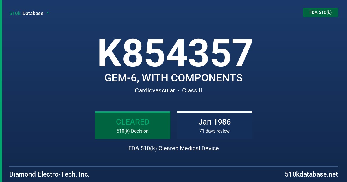 K854357 GEM-6, WITH COMPONENTS FDA 510(k) Cleared Medical Device