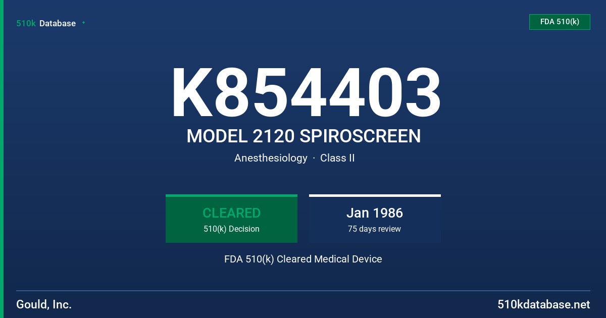 K854403 MODEL 2120 SPIROSCREEN FDA 510(k) Cleared Medical Device