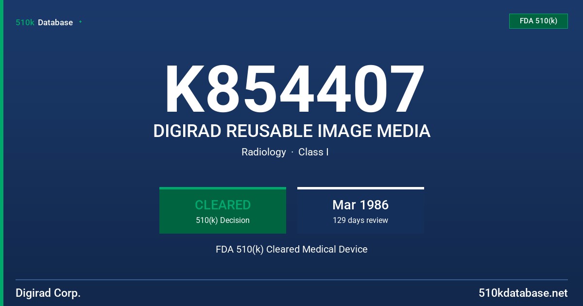 K854407 DIGIRAD REUSABLE IMAGE MEDIA FDA 510(k) Cleared Medical Device