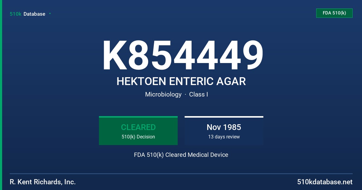 K854449 HEKTOEN ENTERIC AGAR FDA 510(k) Cleared Medical Device