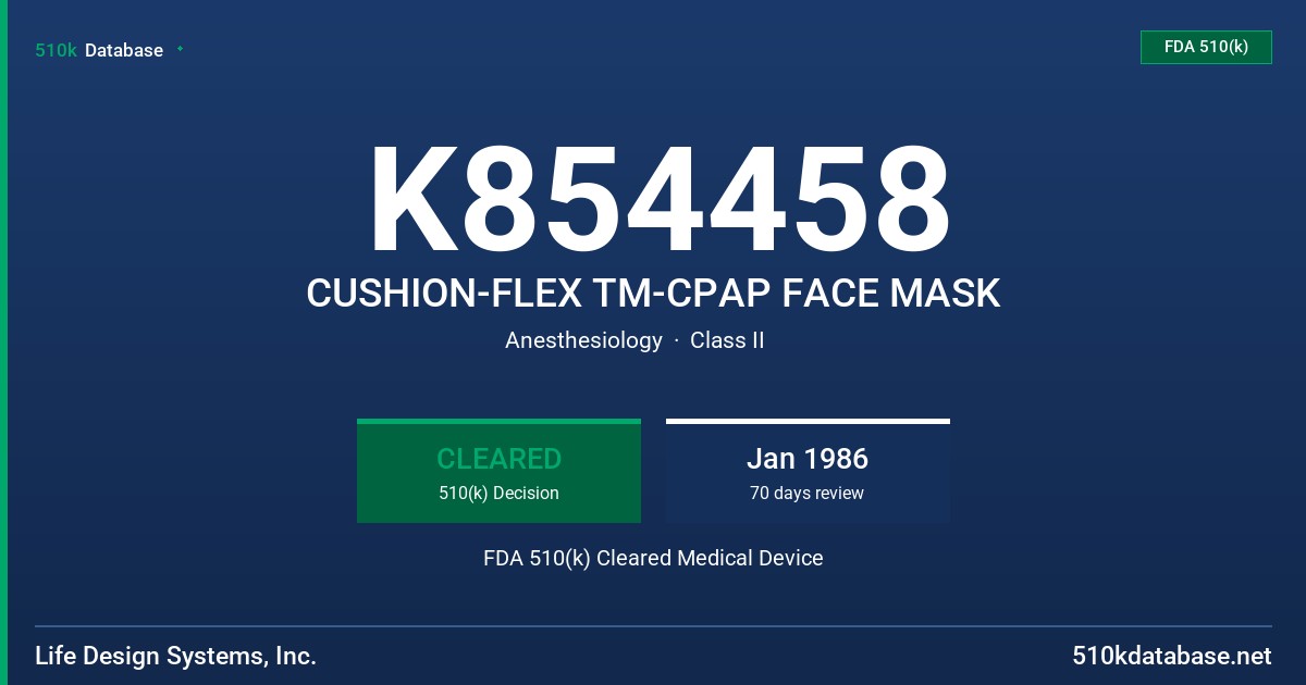 K854458 CUSHION-FLEX TM-CPAP FACE MASK FDA 510(k) Cleared Medical Device