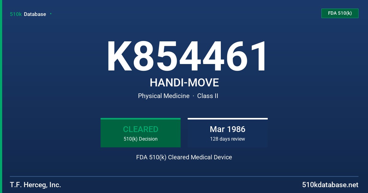K854461 HANDI-MOVE FDA 510(k) Cleared Medical Device