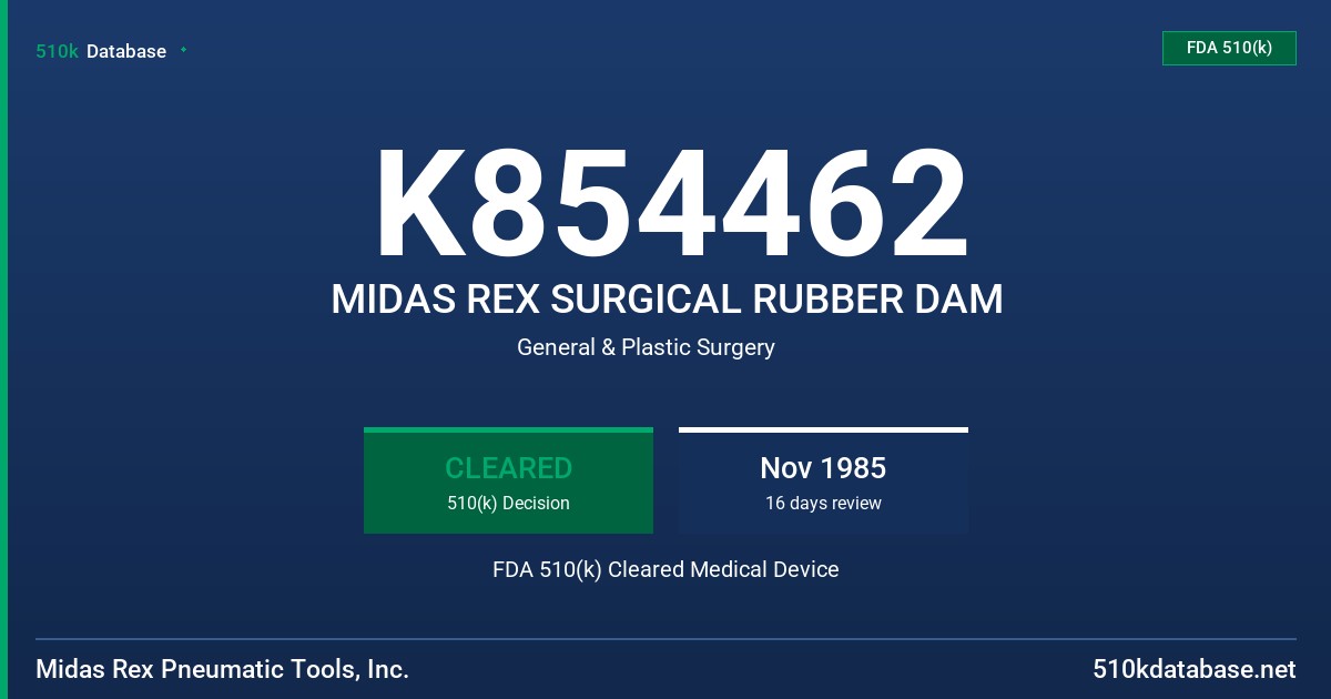 K854462 MIDAS REX SURGICAL RUBBER DAM FDA 510(k) Cleared Medical Device