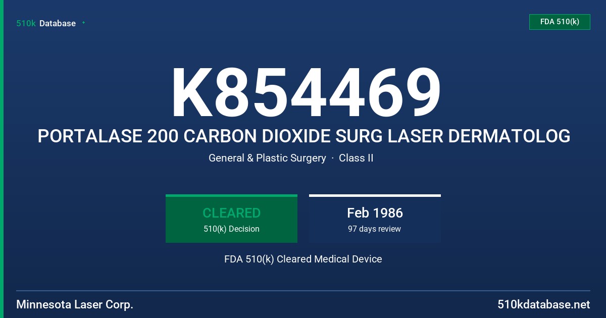 K854469 PORTALASE 200 CARBON DIOXIDE SURG LASER DERMATOLOG FDA 510(k) Cleared Medical Device