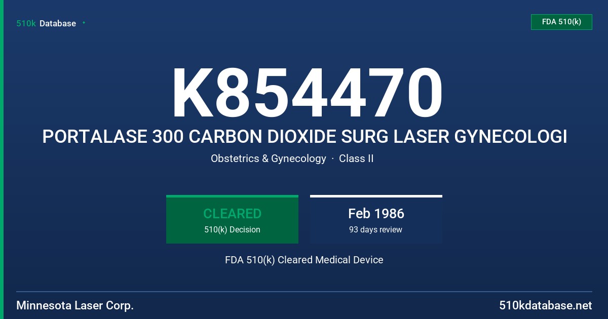 K854470 PORTALASE 300 CARBON DIOXIDE SURG LASER GYNECOLOGI FDA 510(k) Cleared Medical Device