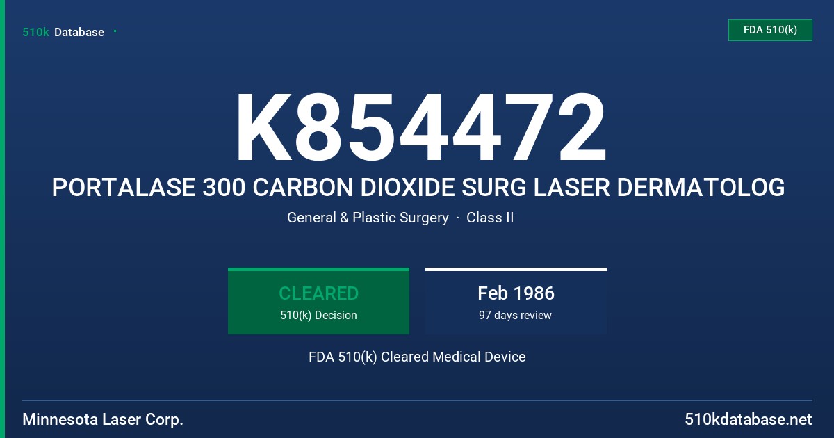 K854472 PORTALASE 300 CARBON DIOXIDE SURG LASER DERMATOLOG FDA 510(k) Cleared Medical Device